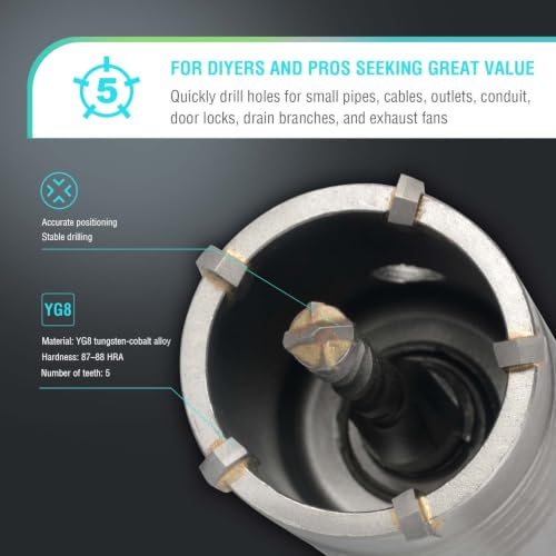 Image of BINOTA 45 mm (1-3 /4 inch) Concrete Hole Saw with SDS-Plus Shank | Tungsten carbide drill bit; SDS-Plus shank (220 mm); Cross-type center drill; Dry drilling for concrete /brick /stone /masonry