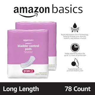 Amazon Basics Incontinence Pads for Women, Postpartum, Long, Maximum Absorbency, Bladder Control, Unscented, 78 Count (2 Packs of 39)