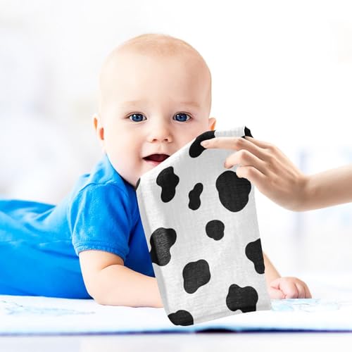 Image of Black White Cow Pattern Baby Muslin Washcloths Burp Cloths Soft Absorbent Baby Wash Cloth Fingertip Face Towels for Newborn Boys Girls 12 x 12 in,3 Pack