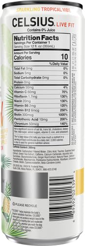 Image of CELSIUS Sparkling Tropical Vibe, Functional Essential Energy Drink, 12 Fl Oz (Pack of 4)