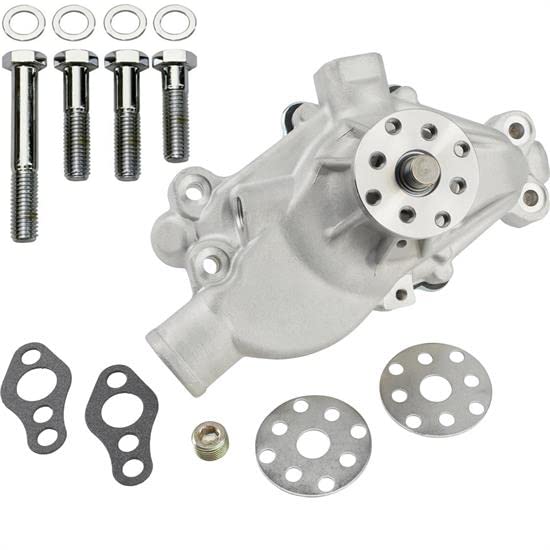 Speedway Motors SBC Performance Aluminum Short Water Pump with Chrome Bolt Kit T6 Aluminum Mechanical Design Standard Rotation High Flow Impeller Small Block Chevy