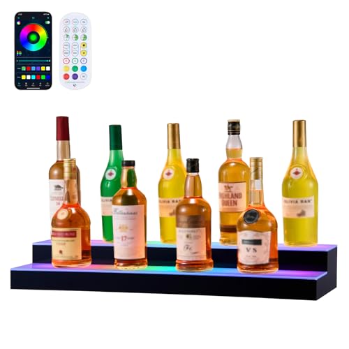 Image of VEVOR LED Lighted Liquor Bottle Display, 2 Tiers 30 inches, Supports USB, Acrylic Illuminated Home Bar Shelf Display with RF Remote & App Control, 9 Static Colors, Timing Mode, for 14-20 Bottles