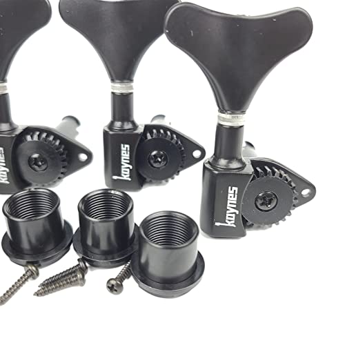 Kaynes 1:24 Ratio Electric Bass Guitar Machine Heads Tuners Guitar Tuning Key Pegs Open Gear Replacement For Jazz Precision (4 For Right, Black) #TOP1