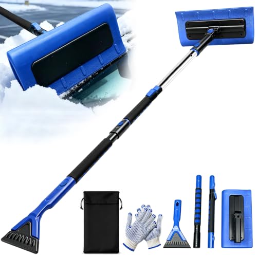 X XINDELL 48-Inch Extendable Car Snow Brush and Ice Scraper with 12.9-Inch EVA Foam Head