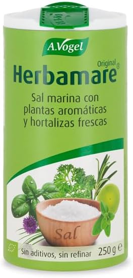 A.Vogel Herbamare | Sal Marina No Refinada | Sal de Hierbas, Hortalizas Frescas y Alga Marina Kelp | Condimento Natural Bio | Realza sabores de ensaladas y sopas | Ideal para cocinar | 250 gramos - 1