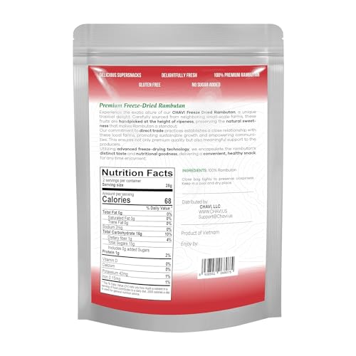 Image of CHAVI Freeze-Dried Rambutan | 4 oz | Pack of 2 x 2 oz | Healthy 1 Ingredient Superfood Supersnacks - Kids School Snacks - No Added Sugars or Preservatives - Non-GMO, Vegan, Gluten-Free