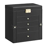 [4 rangées de crochets] Sur les portes latérales rabattables se trouvent 4 rangées de crochets. Grâce à la grande hauteur de cet écrin à bijoux, les crochets offrent assez de place pour suspendre même les plus longs colliers, sans les emmêler