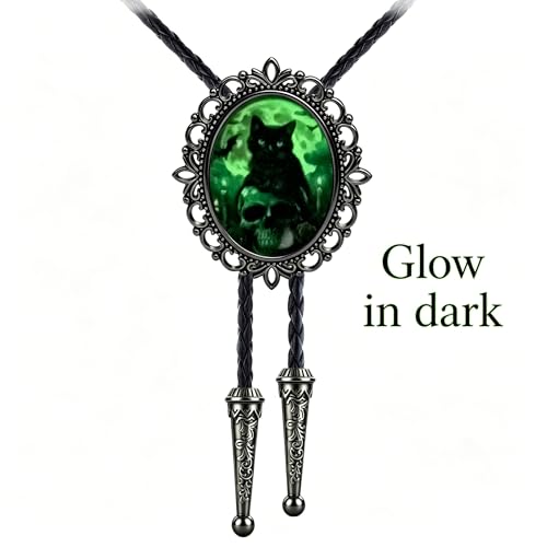 Image of Jeilwiy Bolo Tie for Men Western Cowboy Gothic Bolo Tie Necklace Halloween | Glow in Dark Bolo Tie for Men Women, 3D Halloween Bolo Tie, Gothic Western Ties, String Ties for Men Rodeo Leather Necktie