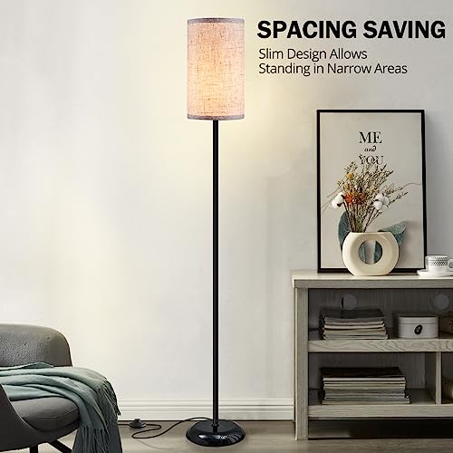 Floor Lamp 66 Inch, Modern Standing Lamp Tall Lamp With Drum Fabric Shade, Simple Design Floor Lamp For Living Room Bedroom Office, Corner Tall Stand Up Lamp, Led Bulb Not Included #TOP1