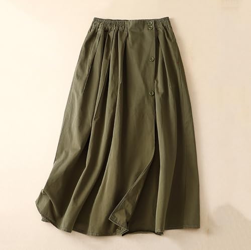 Women’s A-Line Midi Skirts Cotton Linen High Waisted Button Front Skirt Casual Flowy Swing Pleated Long Skirt2