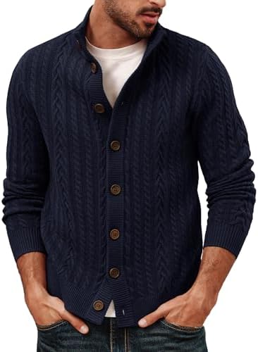 PJ PAUL JONES Gebreid vest voor heren met sjaalkraag, grof gebreid cardigan met knoopsluiting, XL