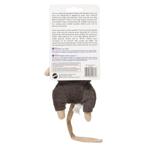 image for SPOT Big Mouse Bertha Cat Toy with Catnip – Lifelike Plush Mouse, Cr