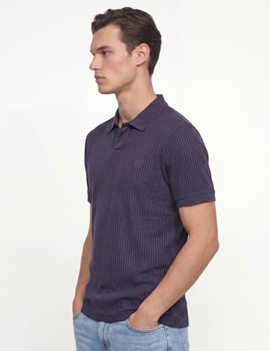 Image of DAMENSCH Men Striped Texture, Cotton-Rich Comfort, Easy Regular fit, Solid Colours Striped Polos