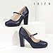 IDIFU Navy Blue Heels Pumps Mary Jane Shoes Platform High Chunky Block Heels Comfortable Dress Shoes for Women Business Work Office Formal Fashion Classic Round Toe Pumps Shoes(Navy Blue Pu, 10)