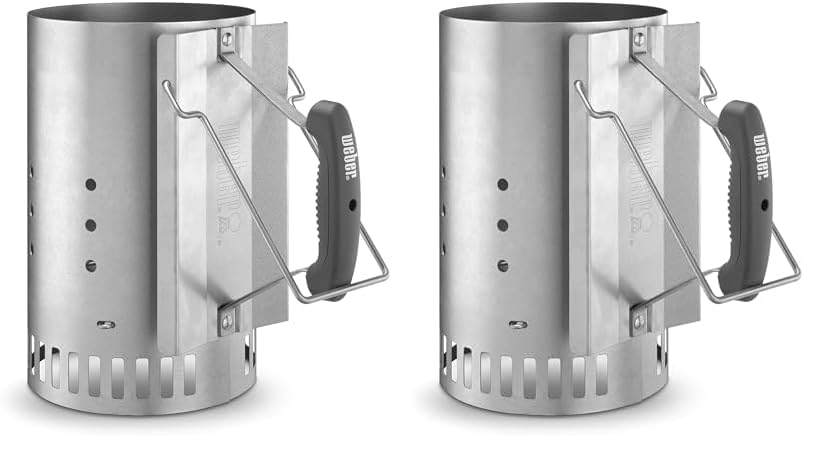 Weber Anzündkamin, Rapidfire Starter - Groß (32cm Höhe), kompakter Grillanzünder mit zwei Griffen, für alle Holzkohlegrills ab Ø 47cm, Anzündhilfe für Holzkohle, Briketts - (7416) (Packung mit 2)