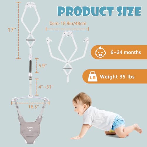 Baby Jumper, Baby Jumper Doorway with Adjustable Strap, Easy to Assemble, with a Soft Rug (Grey)
