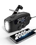 Emergency Hand Crank Radio Emgykit - 2000mAh/7400mWh AM/FM/NOAA Solar Hand Crank Emergency Radio with 3 LED Flashlights, SOS Function for Emergencies, Camping - Black