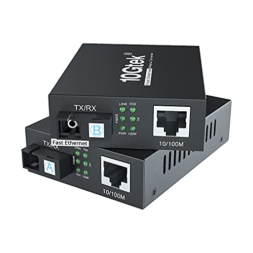 Image of 10Gtek a Pair of Fast Ethernet Media Converters, 10 /100Mbps Bi-Directional Single-Mode SC Fiber, up to 20km, 10 /100Base-TX to 100Base-FX