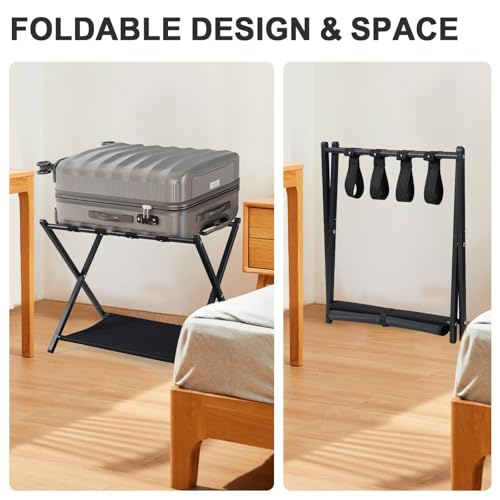 DAKEPOLE Möbel Kofferständer Luggage Kofferablage Kofferbock - 2 Pièce, Kofferständer Klappbar aus Bambus für Hotel Schlafzimmer, Gästezimmer, Metall verchromt, klappbar
