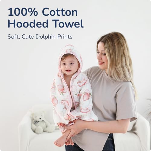 Image of Baby Hooded Towel 2 Pack, Ultra Absorbent & Soft Muslin Baby Towel - 32 x 32 Inches, Baby Bath Towel for Newborns, Infants & Toddlers, Ideal for Bath Time, Pool & Beach