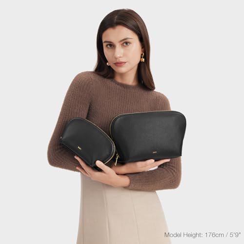Kattee Leather Makeup Bag, Travel Cosmetic Bag Set, Toiletry Bag Organizer for Women, 2-PACK, Black3