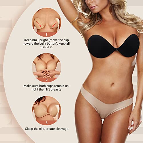 Lefreco Adhesive Sticky Bra Push Up 2 Pairs, Backless Strapless Bra, Invisible Lift Up Bras With Nipple Covers Pasties For Women (Black,B) #TOP5