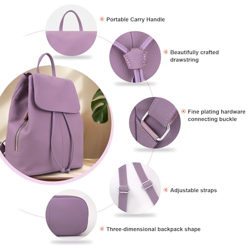 Image of BOYATU Women's Full-Grain Leather Backpack Purse, Minimal Structured Design, Work Commuter & City Travel, Compact Everyday Essentials, Fashion RFID Pocket Bag ((Purple)