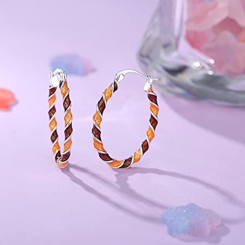 Lanfuni Silver Plated Enamel Earrings, Twist Hoop Earrings For Women, Fashion Oval Hoop Earrings #TOP3