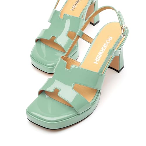 Image of ROSERWISH Heels for Women Chunky Block Platform High Heels Square Open Toe Strappy Heel Sandals Wedding Party Prom Fashion Slingback Dress Pump Sandals Shoes
