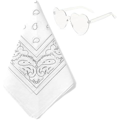 JIANGLAI Bandana with Heart Sunglasses, Disco Cowgirl Bachelorette Paisley Scarf for Men Women (White) Cover
