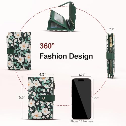 Image of yiijay Womens Wallet RFID Blocking Vegan Leather Trifold Clutch Credit Card Holder Ladies Travel Wallet Purse with Pen Holder, 2Flora Green, 6.5''x 4.2''x 1.4'', Rfid Wallet