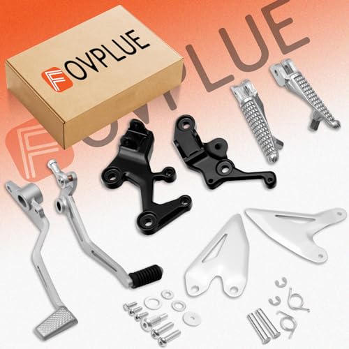 Image of FOVPLUE Front Driver Footrests Kit,Rider Foot pegs+gear shift lever /brake pedal+footpeg brackets+gear shift rod+protection fins for Kawasaki Ninja 400 2018-2024,Z400 2019-2024,NINJA 500 /Z500 2024-2025