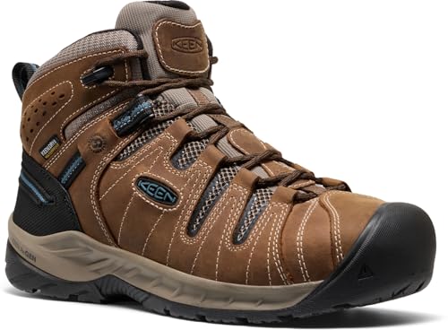 Image of KEEN Utility Men's Flint 2 VersaTREAD Non Slip Mid Height Steel Toe Waterproof Work Boots, Cascade Brown, 11.5 D