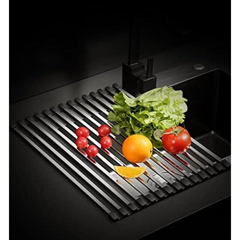 Amtang Collapsible Dish Drying Rack Stainless Steel Roll Up Sink Dishes Drying Rack, Oversize Kitchen Foldable Bottle Drainer Rack (18 tube 52*43 cm) Cover