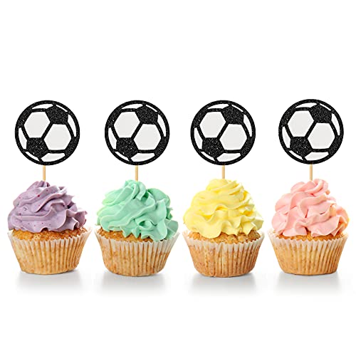 Monmon & Craft 24 Pcs Soccer Cupcake Toppers / Sport Theme Birthday Cupcake Decor / Gender Reveal / Football Baby Shower Party Cupcake Decorations #TOP17