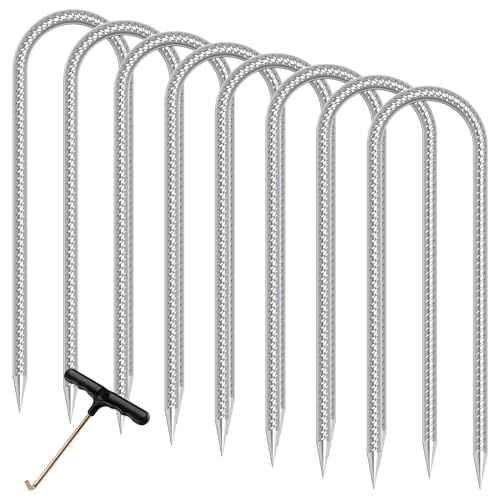 Trampoline Stakes Anchors High Wind Heavy Duty Trampoline Anchor Kit U Type Sharp Ends Safety Ground Anchor(8Pcs Silver)
