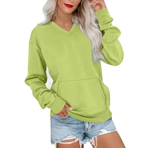 Womens Oversized Sweatshirt Casual Long Sleeve Solid Pullover Lightweight Loose Tops with Pocket