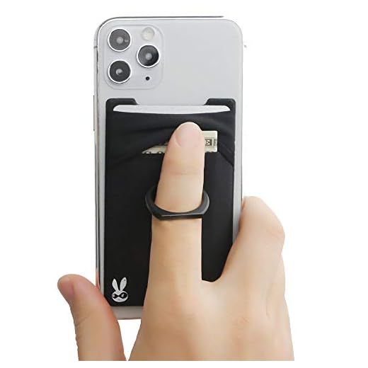 New 5-in-1 Cell Phone Wallet-Stick On Spandex Ring Card Holder Sleeve Back-Double-Pocket+Magnetic+Finger Grip Strap Loop+Kickstand+RFID Block,Most of Smartphones (iPhone/Android/Samsung Galaxy)