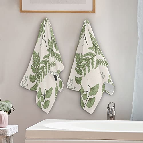 Shustary 2 Pack Green Leaves Hand Towels For Bathroom,Microfiber Soft Absorbent Vintage Spring Wildlife Botanical Natrue Plant Kitchen Dish Towels Decorative Bath Hand Towel For Face,Gym,Spa 14"X28" #TOP3
