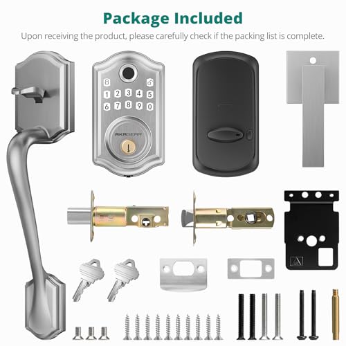 Image of AkaGear DS10 Pro Keyless Entry Door Lock Deadbolt with Handle Set, Smart Front Door Locks Set, Electronic Keypad, Fingerprint Door Lock, Bluetooth, Auto-Lock, APP Control, Code Unlock, Satin Nickel