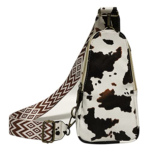 Schultertasche für Frauen Crossbody Brusttasche PU Leder Crossbody Sling Brusttasche Breiter Gurt Crossbody Tasche Sling Handtaschen Fanny Pack Damen Crossbody Taschen, A03 Kuhmuster Cover