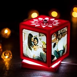 ZOCI VOCI Acrylic Nostalgia – Rakhi Gift For Brother Sister Personalized Rotating Lamp With 4 Photos, Red | Best Rakshabandhan Gifts – Led Photo Gift For Bhaiya, Bhabhi, Nephew