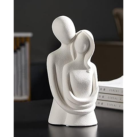 HYFAN Love Statue Hugging Couple Ceramic Decor Romantic Ornament Figurine Gift Meaningful Sculpture for Bedroom Home Office Shelf Desktop Decoration ( White ) Cover