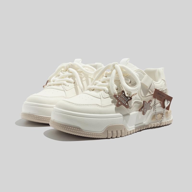 Cute Star Shoes with Stars & Chains Charms Chunky Platform Lace-up Comfortable Slip-Resistant Lightweight Soles Casual Sneakers Kawaii Y2K Pretty Pastel Gifts for Girls3