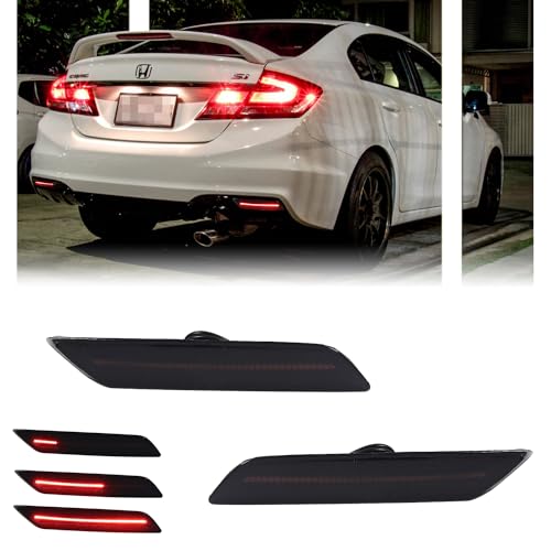 GSOWO 2 PCS [Sequential] LED Bumper Reflector Brake Tail Turn Signal Lights for 2013-2015 Hon-da Civic Sedan, Sequential Tail & Rear Side Indicator Fender Lamp, Civic Sedan Accessories - Smoked Lens