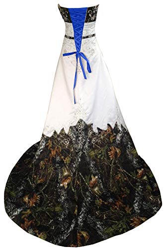ZVOCY Women s Plus Size Camo Wedding Dresses Long Prom Dresses Embroidery Camouflage Bridal Gown White RoyalBlue 18