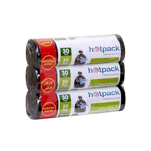 HOTPACK Strong & Bio-Degradable Heavy Duty Disposable Garbage 20 Pcs 65cm x 95cm 30 Gallons (Pack of 3)