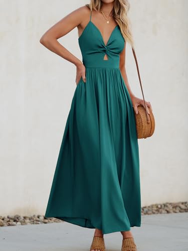 Image of CUPSHE Women Casual Dress Beach Sleeveless V Neck Summer Cutout Spaghetti Straps Formal Maxi Sun Dresses