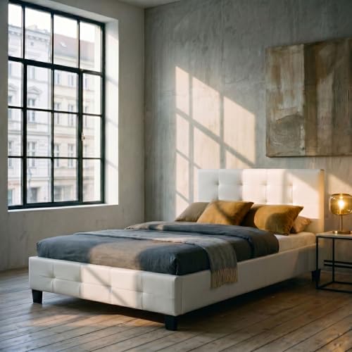 IDIMEX Lit Simple pour Adulte Marlon Couchage 120 x 190 cm avec sommier 1 Place et Demi / 1 Personne, tête et Pied de lit capitonnés, revêtement...