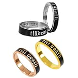 4mm 6mm Pair Set Black Enamel Band Ring with 'Till Death' Engraving, 925 Sterling Silver Valentine's Day Couple Gift, Enamel Ring For Men And women, Wedding And Anniversary Couple Gift
